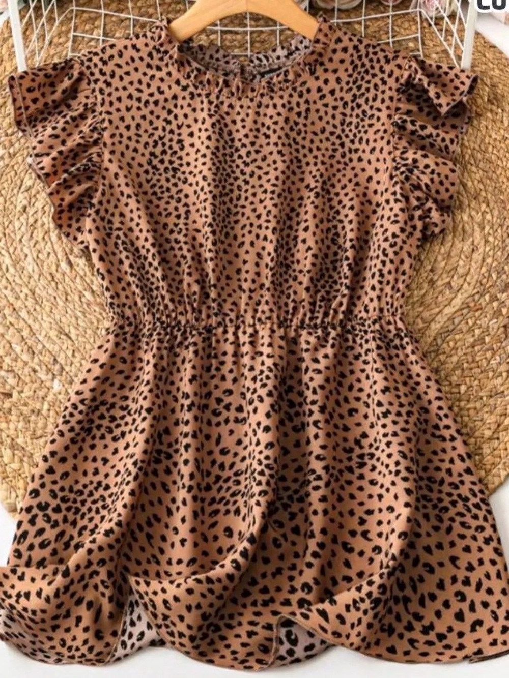 SHEIN Brown Leopard Print Ruffle Sleeve Blouse